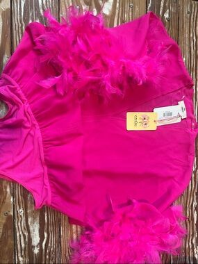 entro Hot Pink Feather Trim Bodysuit